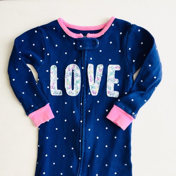 Floral LOVE Navy Polka Dot Footed PJ's